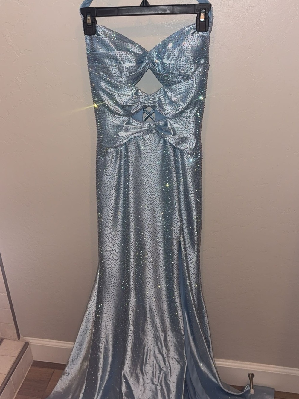 Sherri Hill Light Blue Cutout Halter Prom Dress - Picture 2 of 3